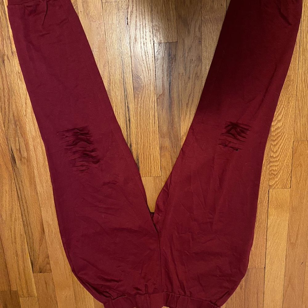 Red Distressed Hoodie with Drawstring - Picture 6 of 9